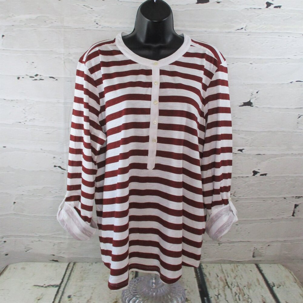 Style & Co Plus Striped Roll Tab Sleeve Top